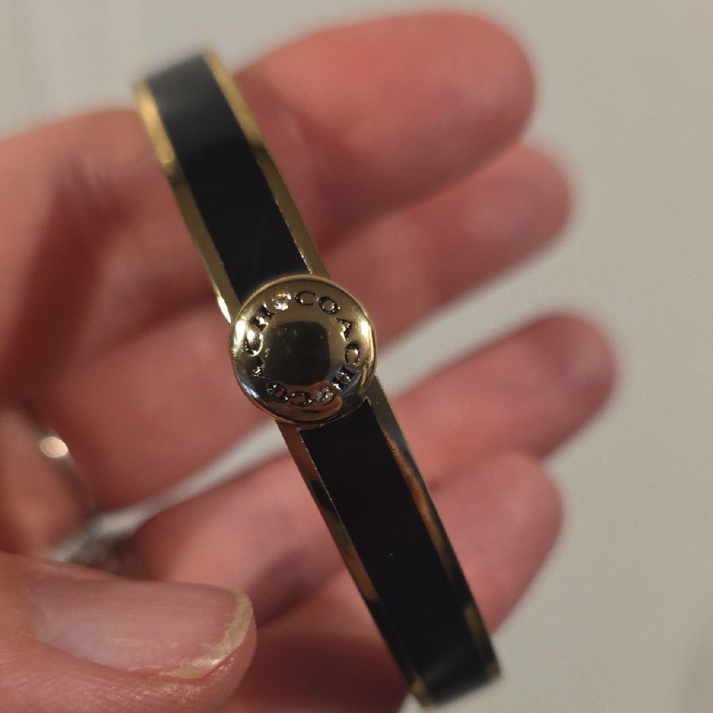 Coach Black & Gold Enamel Bangle Bracelet NWT